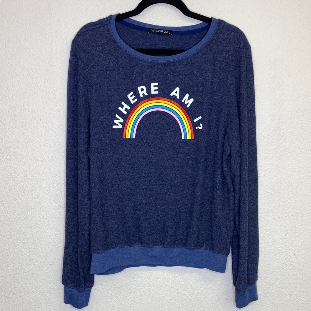 Wildfox Navy Rainbow Pullover Sweatshirt Size Medium NWOT
